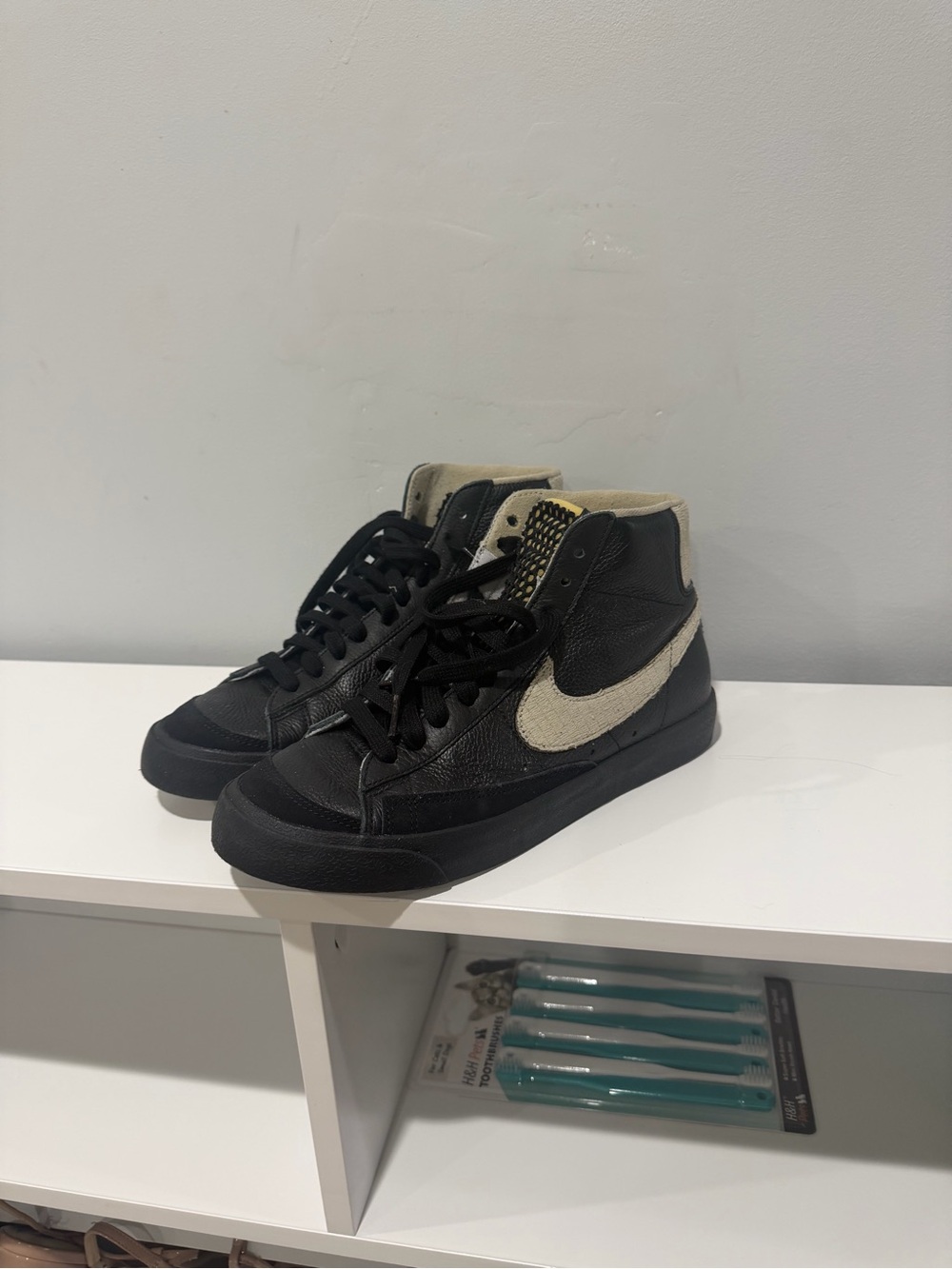 Nike Black Men’s High-Top Sneakers with Cream Swoosh